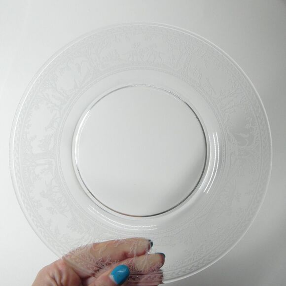 Wheeling Fox and Hounds Etched Glass Hunting Scene - Set 10 Luncheon Plates 8.5" - Picture 8 of 13